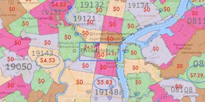 Philadelphia at nakapaligid na mga lugar sa mapa