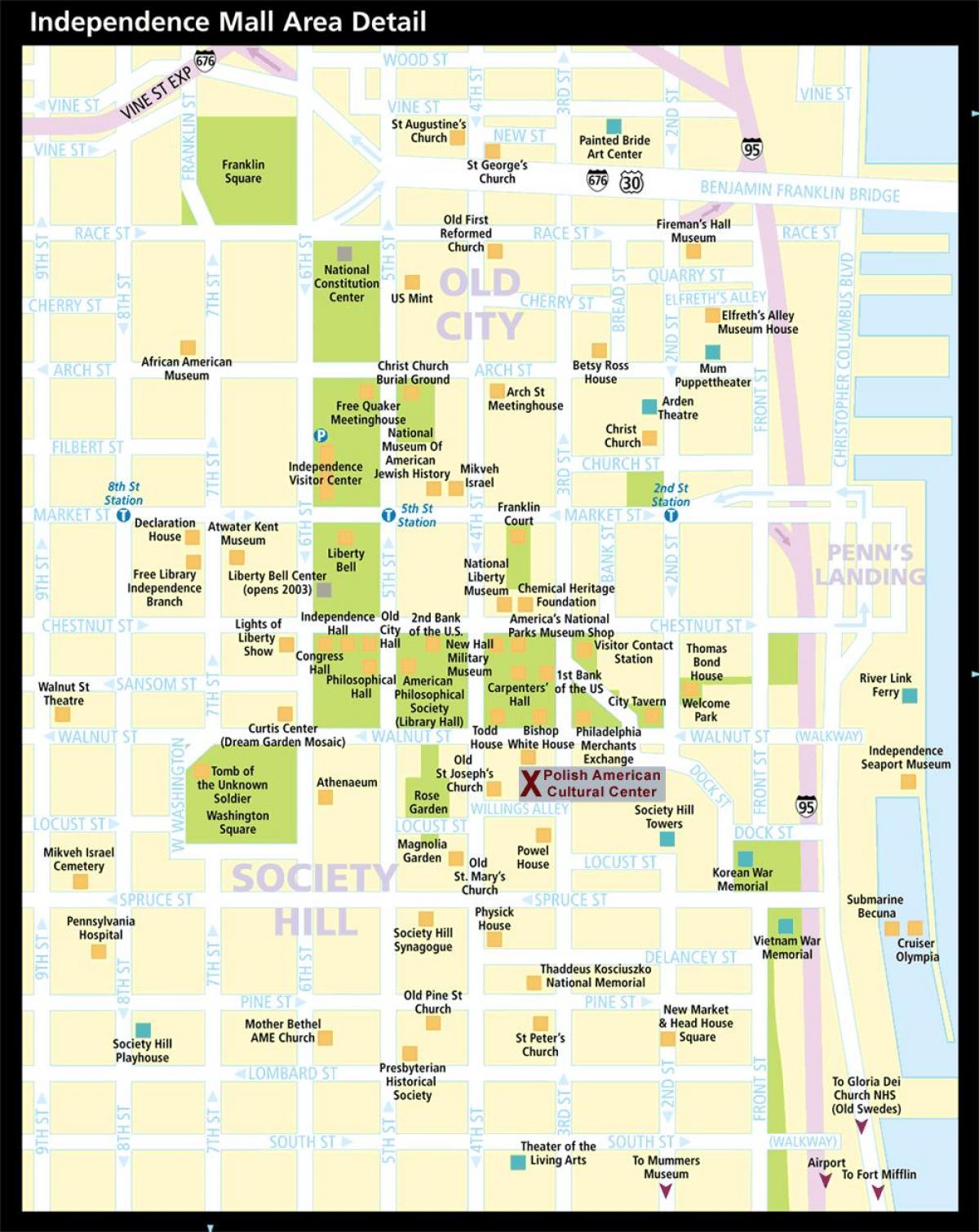 mapa ng makasaysayang Philadelphia