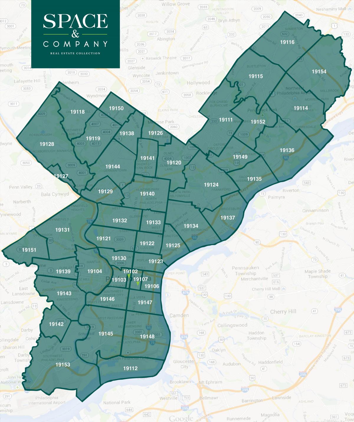 zip code mapa ng Philadelphia